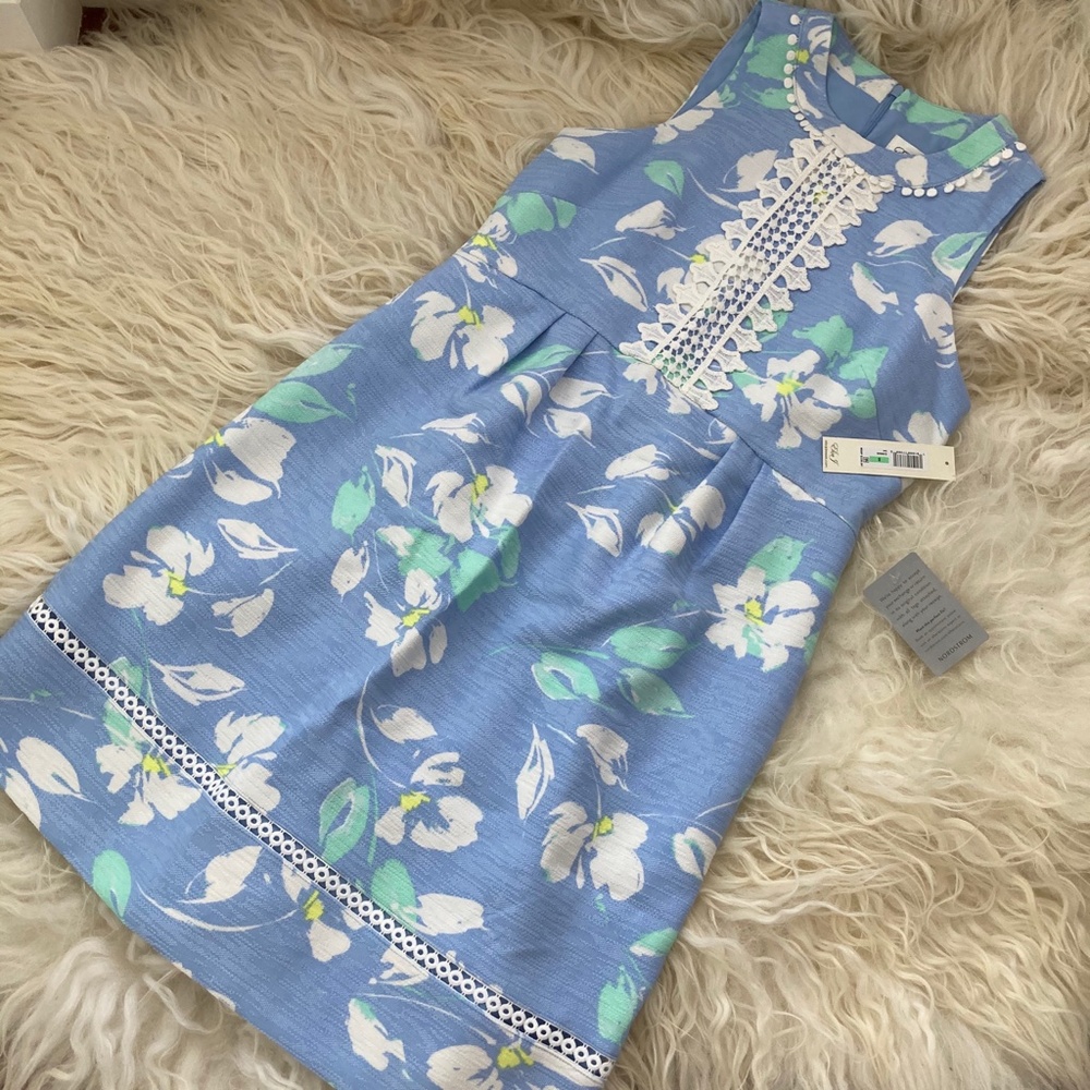 ELIZA J Floral Sleeveless A-line Dress In Blue/ White - Picture 3 of 13